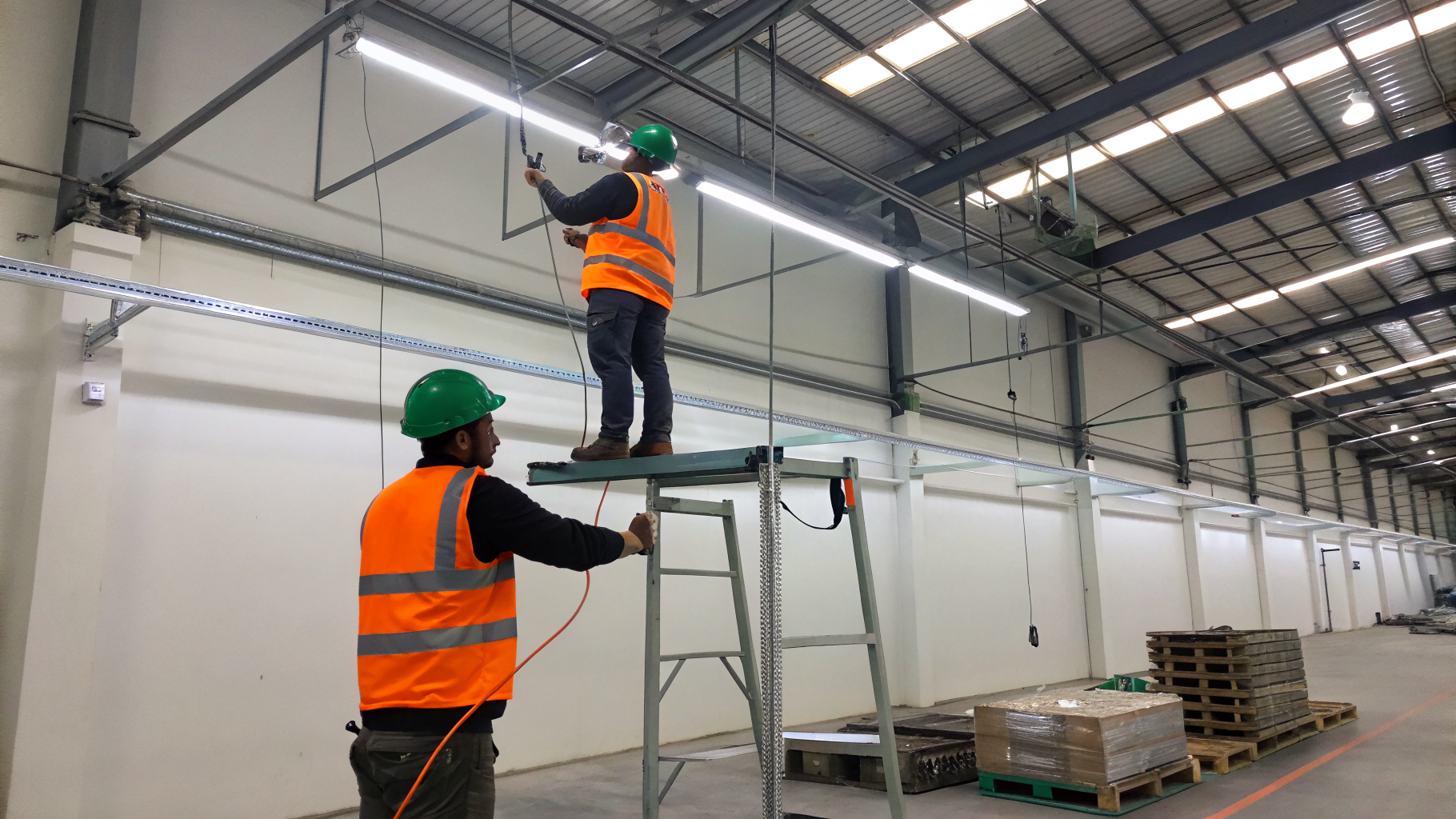 Exposed industrial conduits and precision electrical raceways in a commercial facility